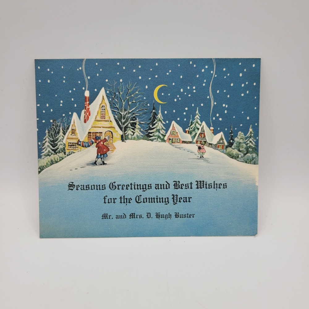 Vintage Christmas Card Seasons Greetings Best Wishes Hugh‎ Buster